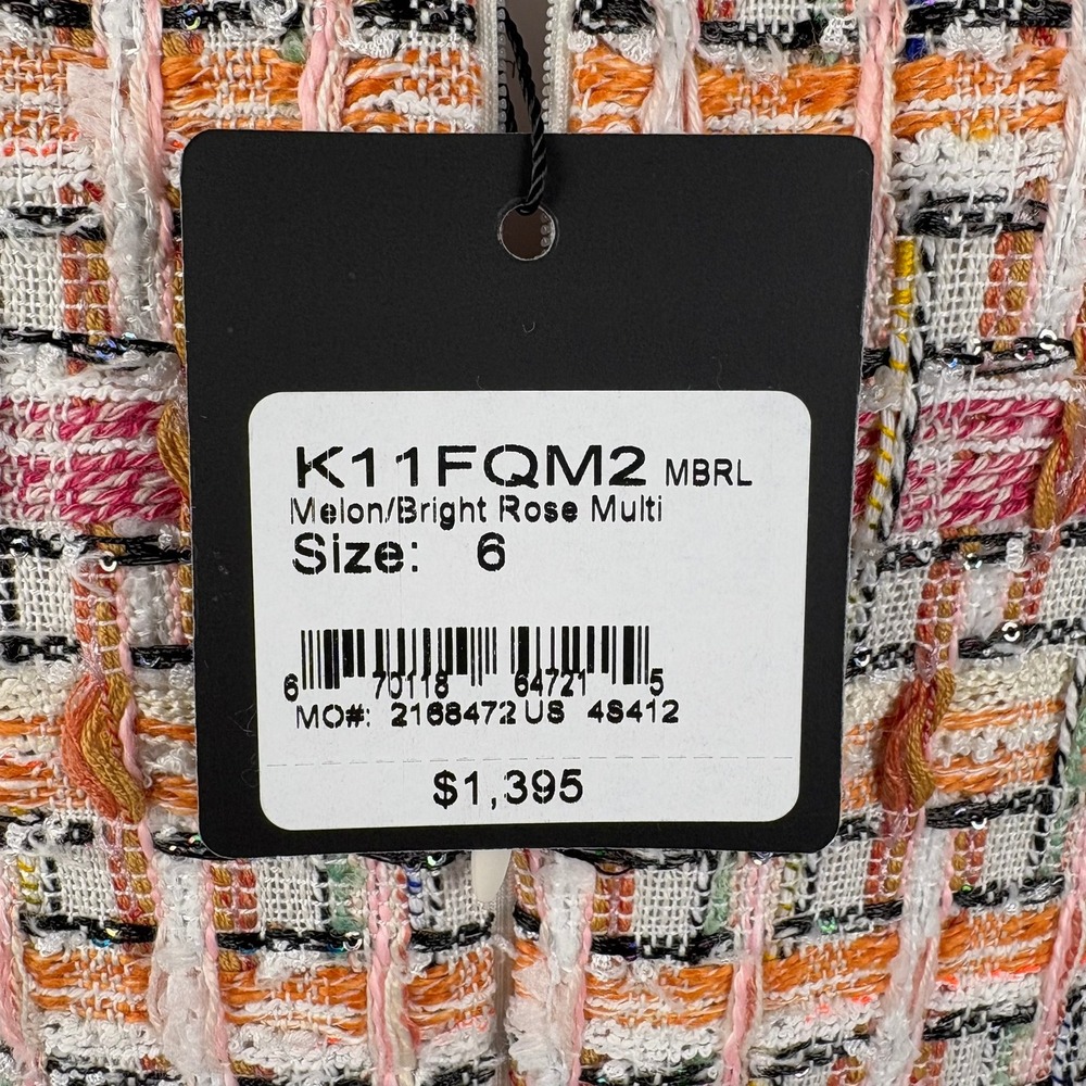 St John Raised Tweed Knit Dress Size 6 Melon Pink Plaid Sleeveless Luxury NWT - Picture 9 of 10